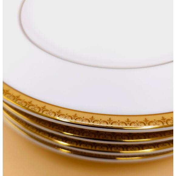 4X Charter Club Salad Plates Grand Buffet Set of 4 Gold 8.5 Inch White Porcelain - Picture 3 of 6
